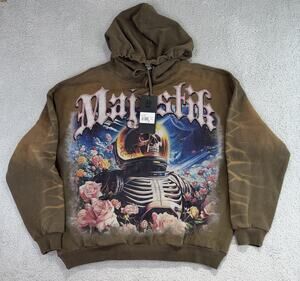 Majestik MOONMAN GARMENT DYE HOODIE BROWN Men's Size 2XL